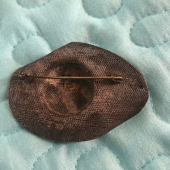 🌸VINTAGE 40s Silver Mesh Enamel Flower Hat Pin🌸 - Picture 3 of 8